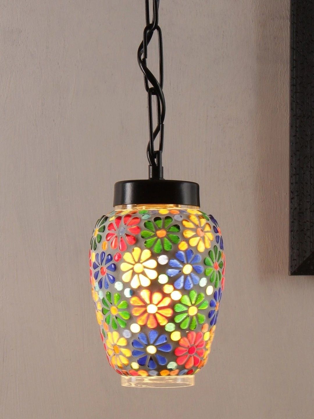 Myntra Elegant Homes Multicoloured Printed Glass Ceiling Lamp-picture-33