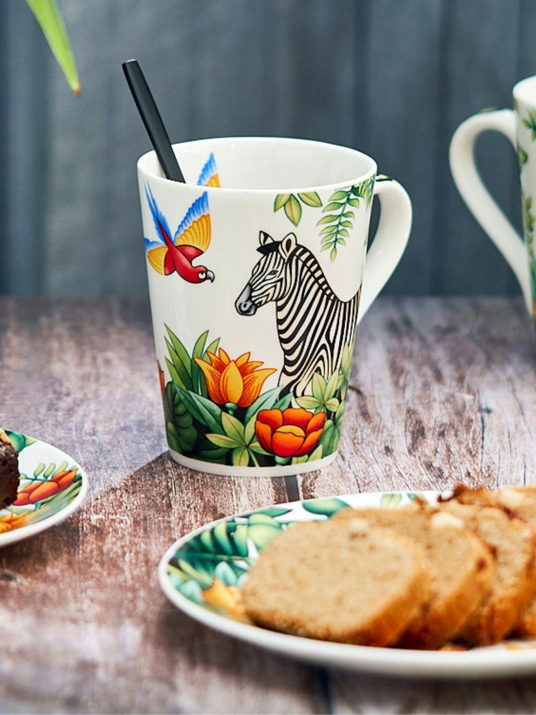 GOLDEN QUEEN'S Green Natural Elements Printed Bone China Glossy Mugs Set of Cups and Mugs-image-6
