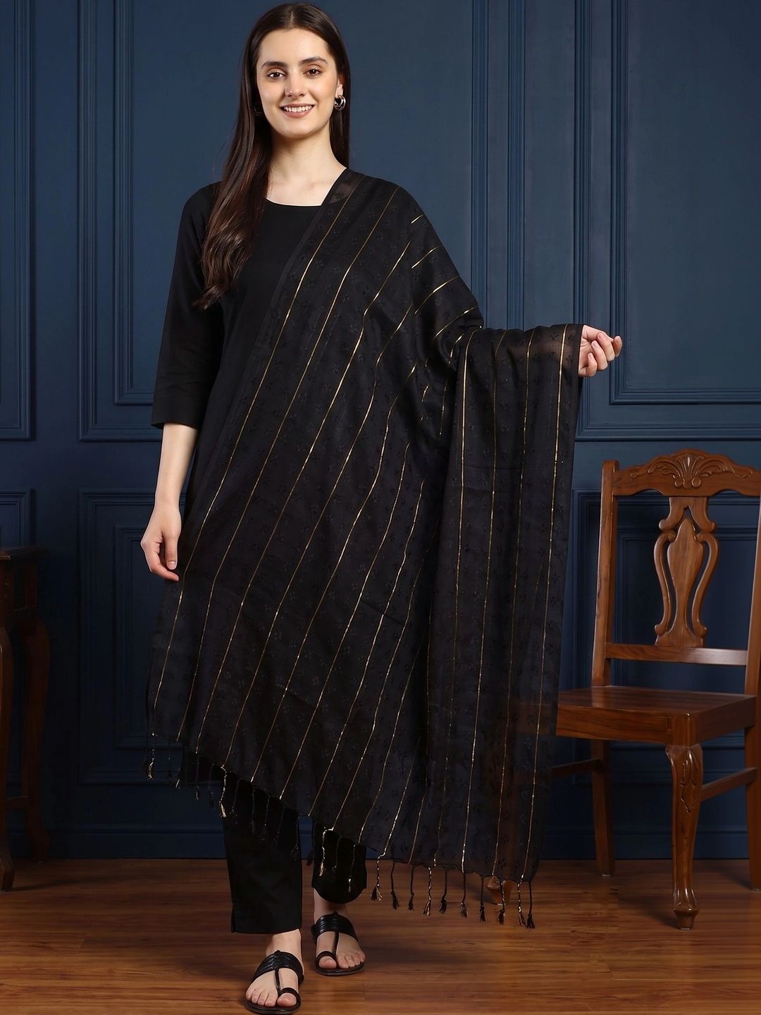 HANDICRAFT PALACE Striped Viscose Rayon Dupatta-picture-29