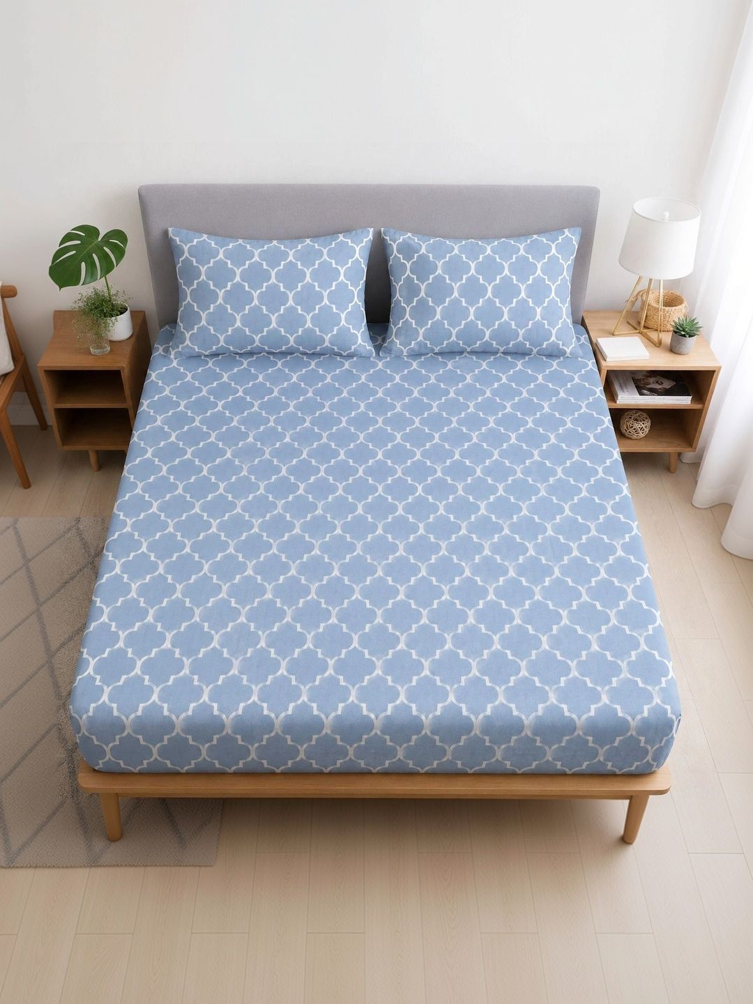 BLUEDOT Grey & White Geometric 350 TC King Bedsheet with 2 Pillow Covers-picture-8