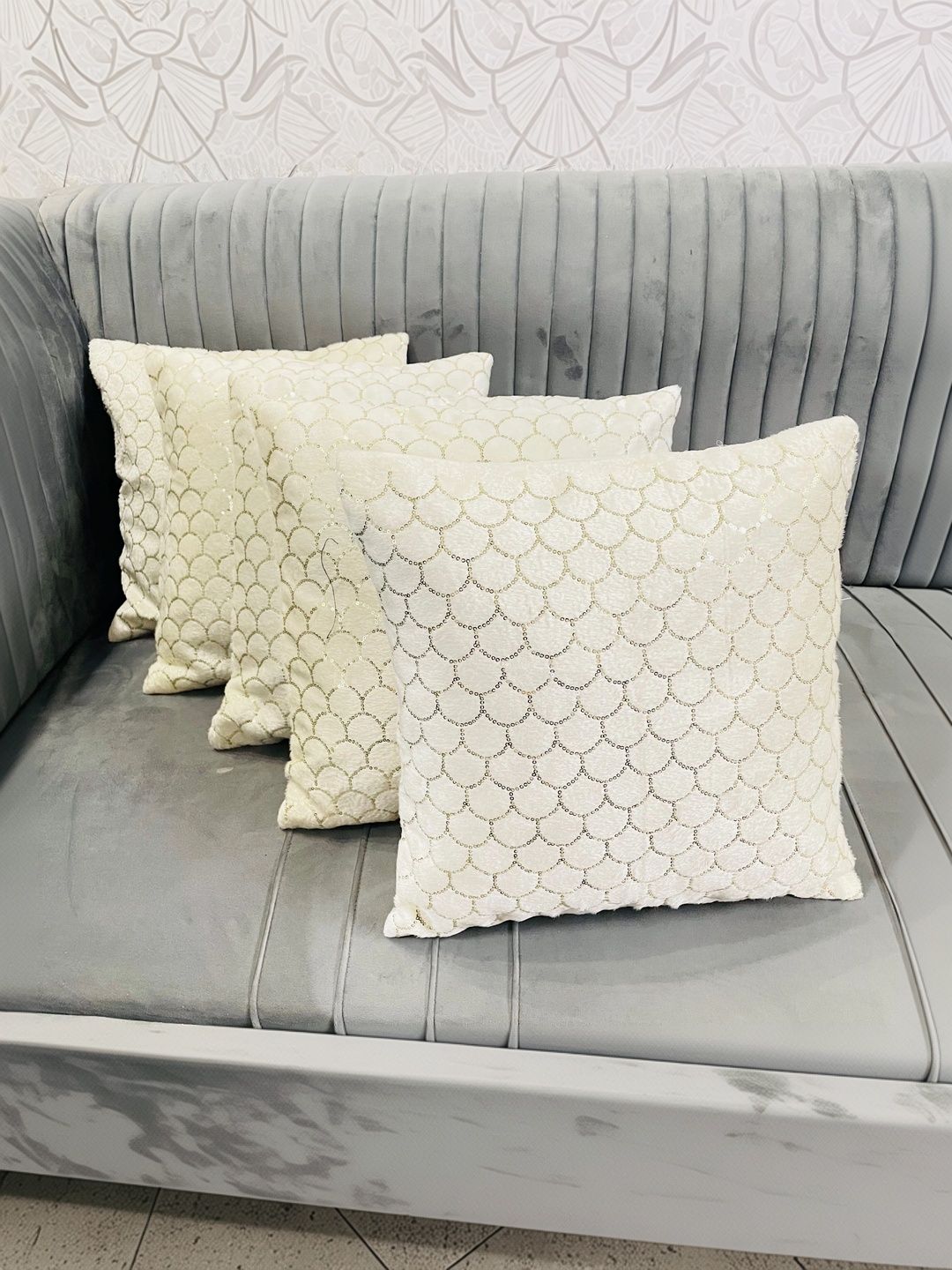 BALLEY White Set of 5 Geometric Velvet Square Cushion Covers-image-43