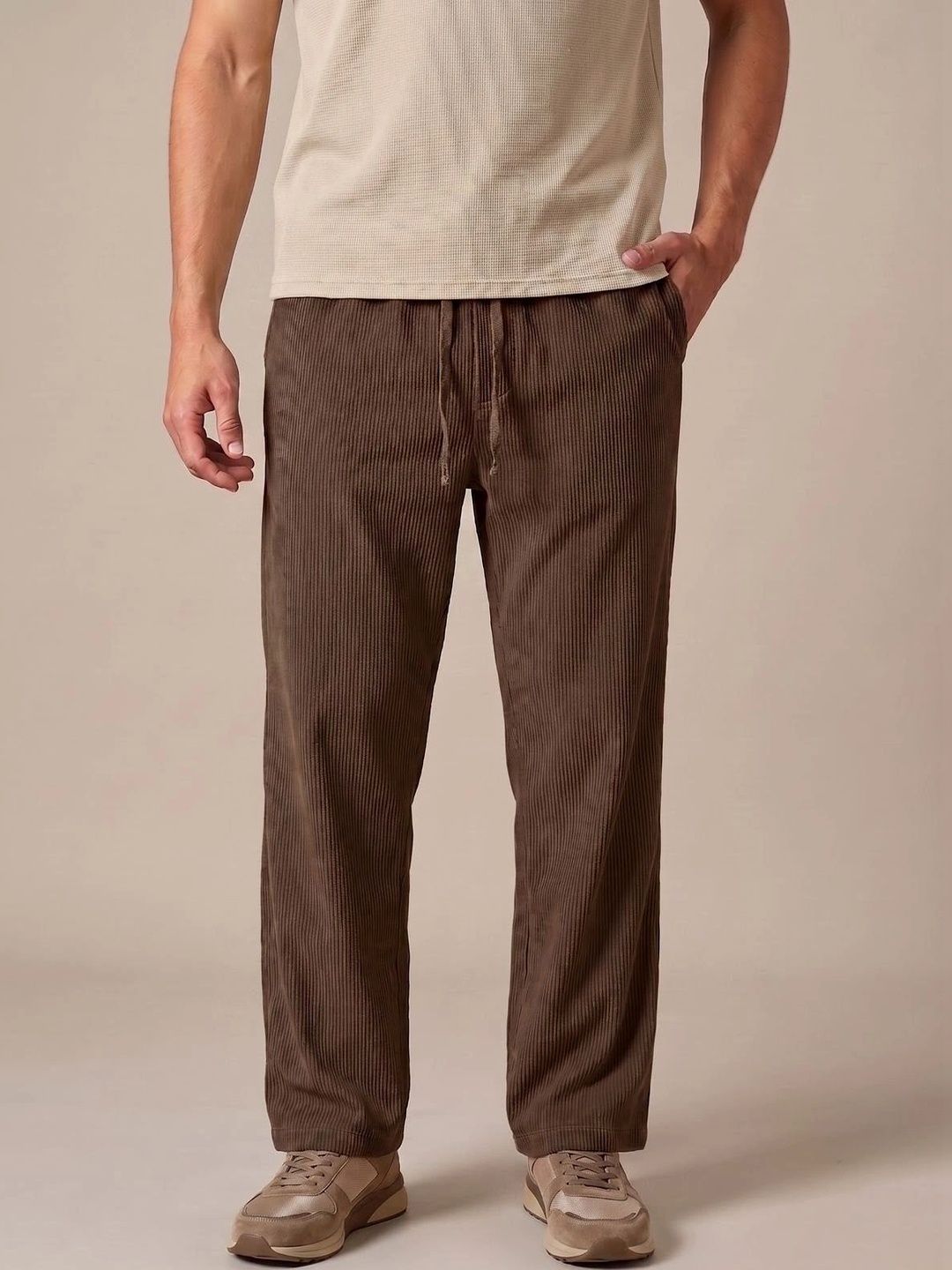 Hence Men Striped Relaxed Corduroy Trousers-image-30