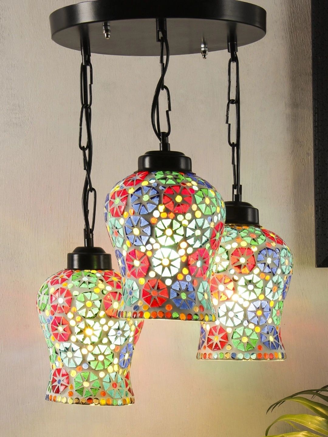 Myntra Elegant Homes Multicoloured Glass Ceiling Lamp-image-39
