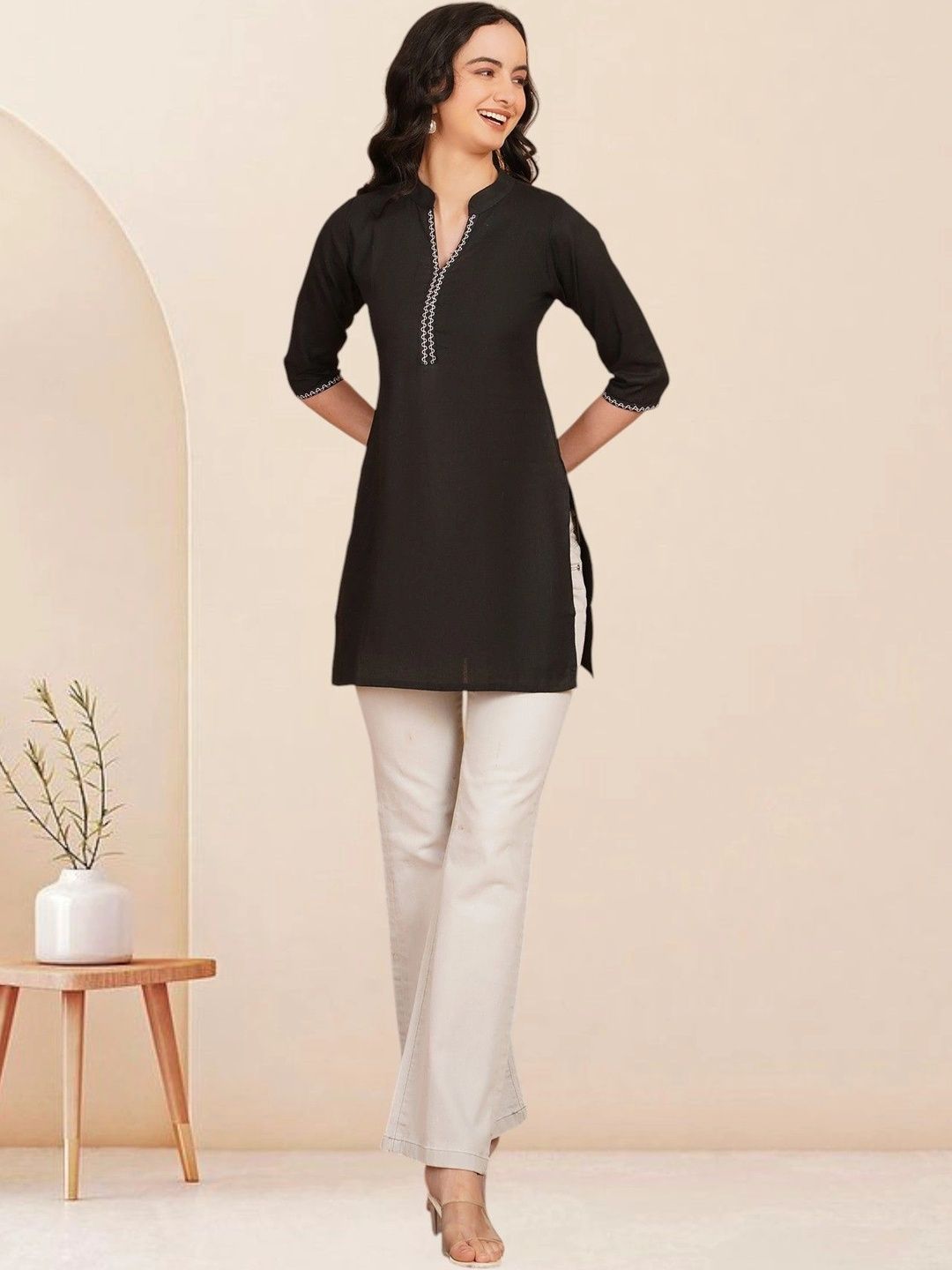 KALAMIR Embroidered Thread Work Pure Cotton Blend Khadi Thread Work Kurti-picture-21