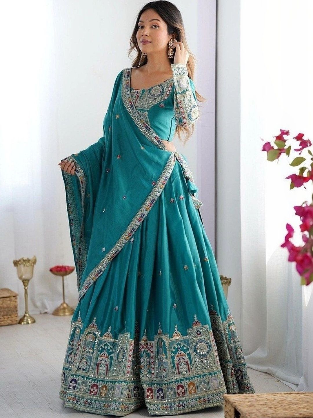 Bhavena texo feb Embroidered Semi Stitched Lehenga & Unstitched Blouse With Dupatta-image-17