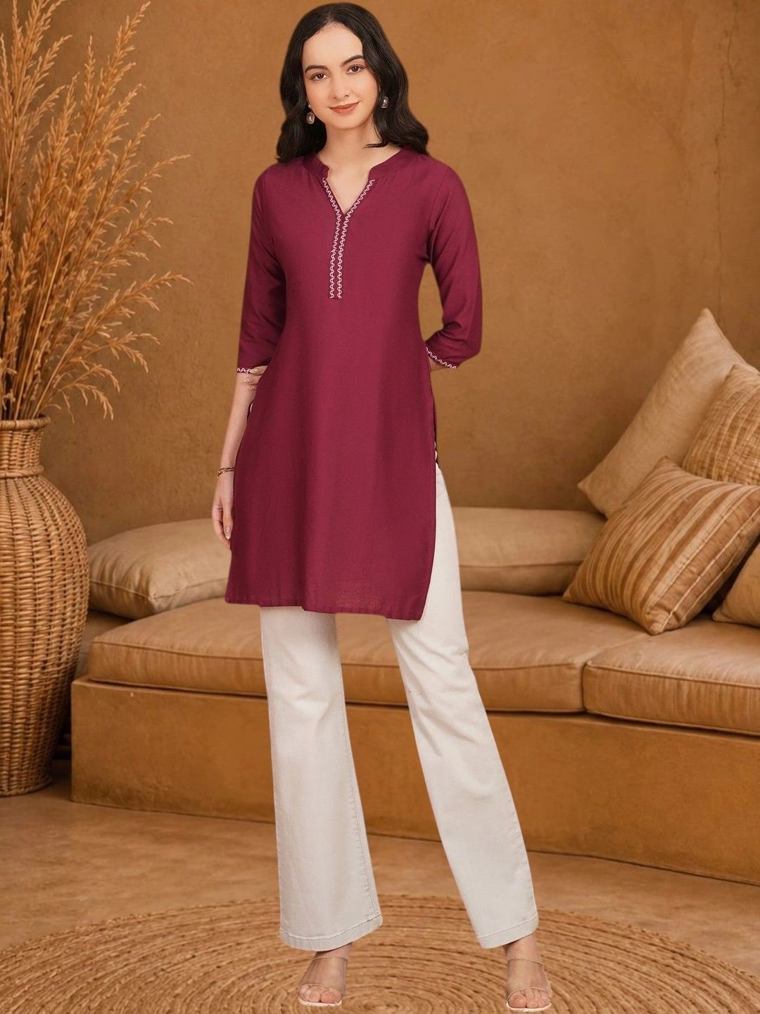 Anouk Rustic Embroidered Thread Work Pure Cotton Blend Khadi Thread Work Kurti-picture-23