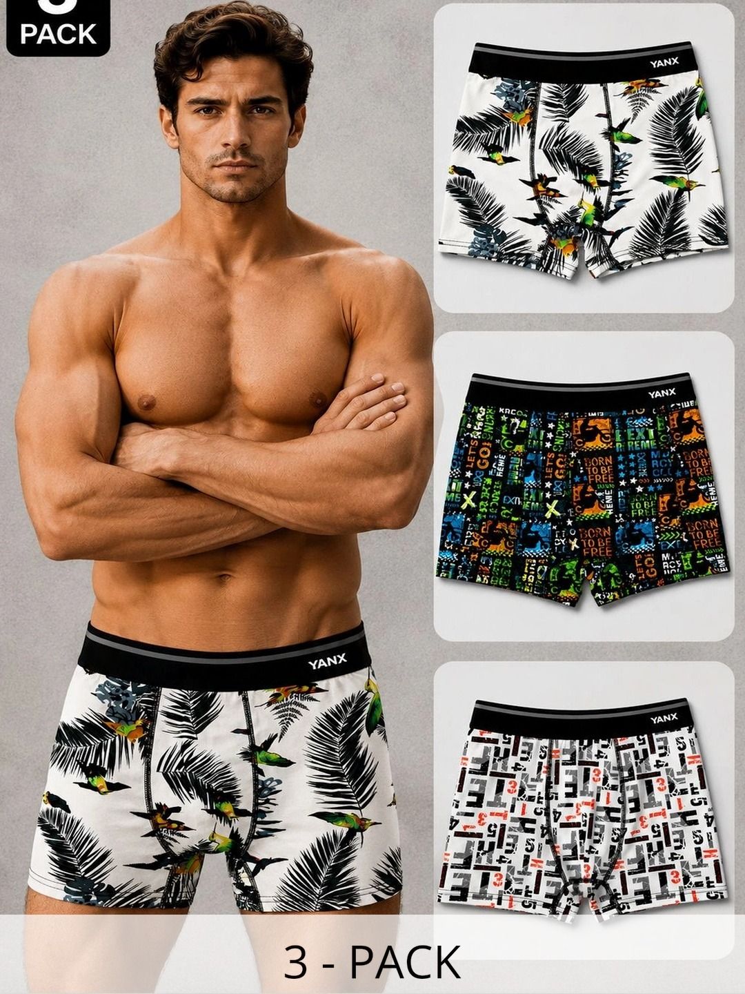 YANXWEAR Men Pack of 3 Printed Assorted Boxer-Style Briefs-picture-48