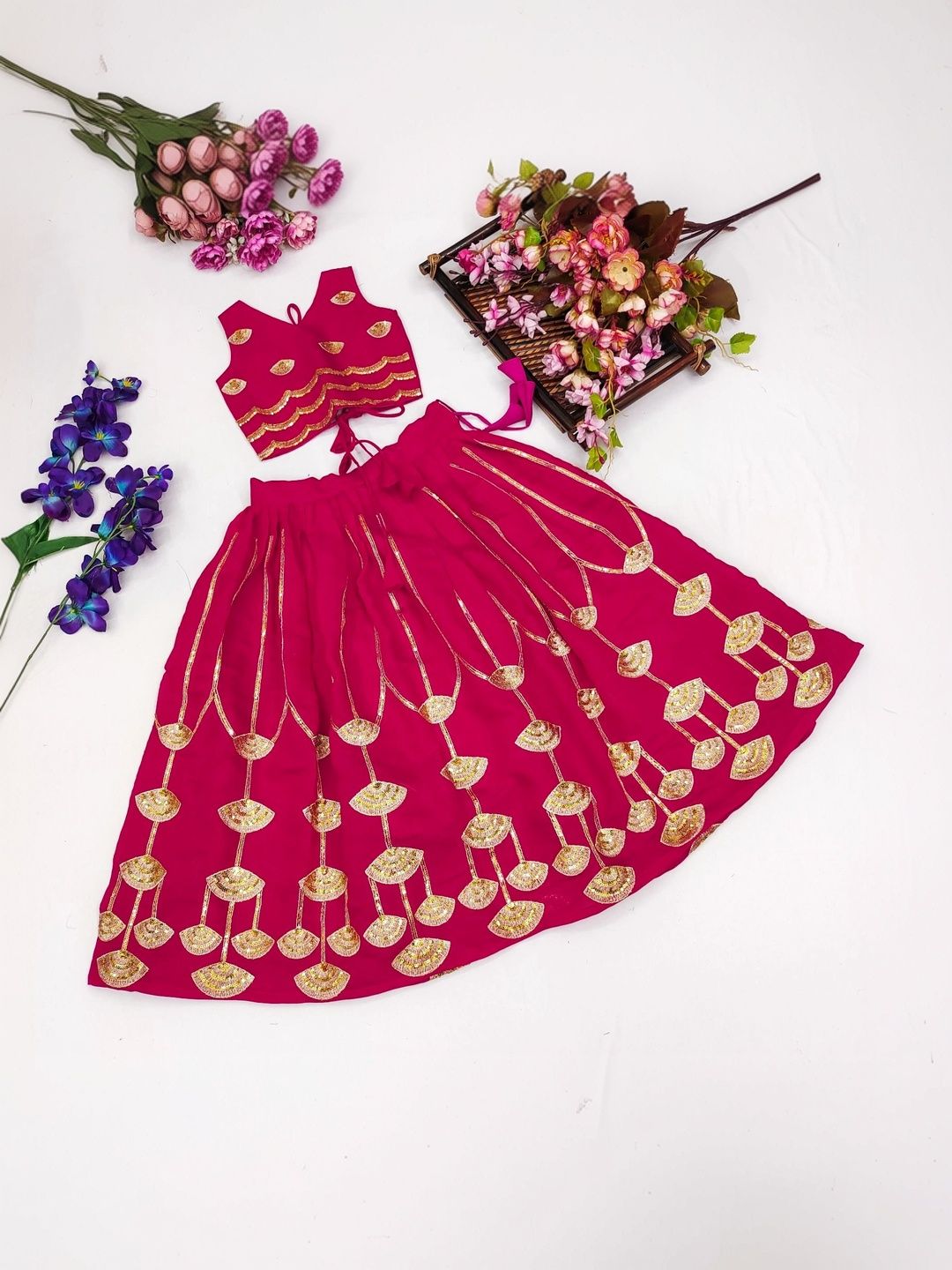 DRISHIV ENTERPRISE Girls Embellished Sequinned Ready to Wear Lehenga &-picture-51