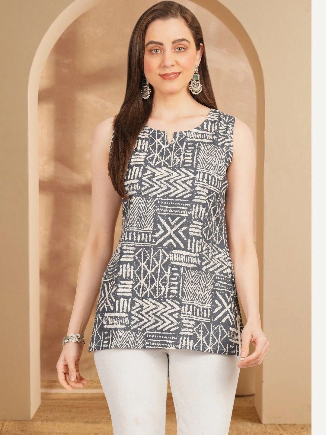 Anouk Rustic Geometric Printed Pure Cotton Blend Khadi Kurti-picture-10