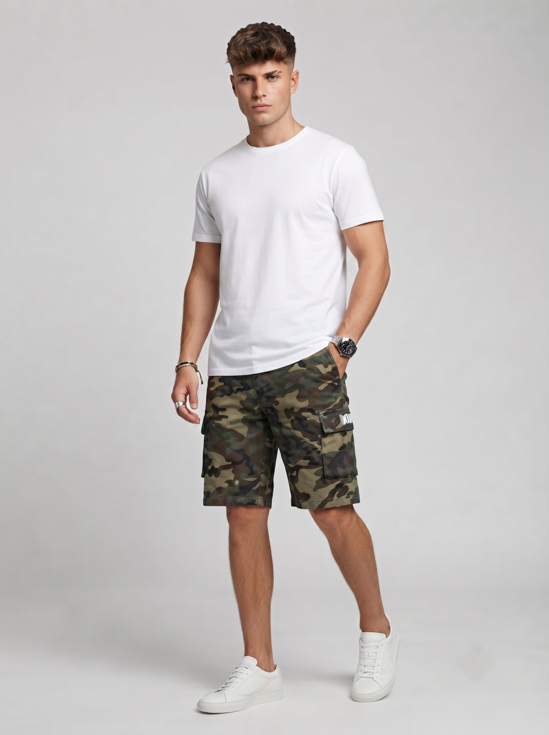 Suo Men Camouflage Printed Cargo Shorts-picture-35
