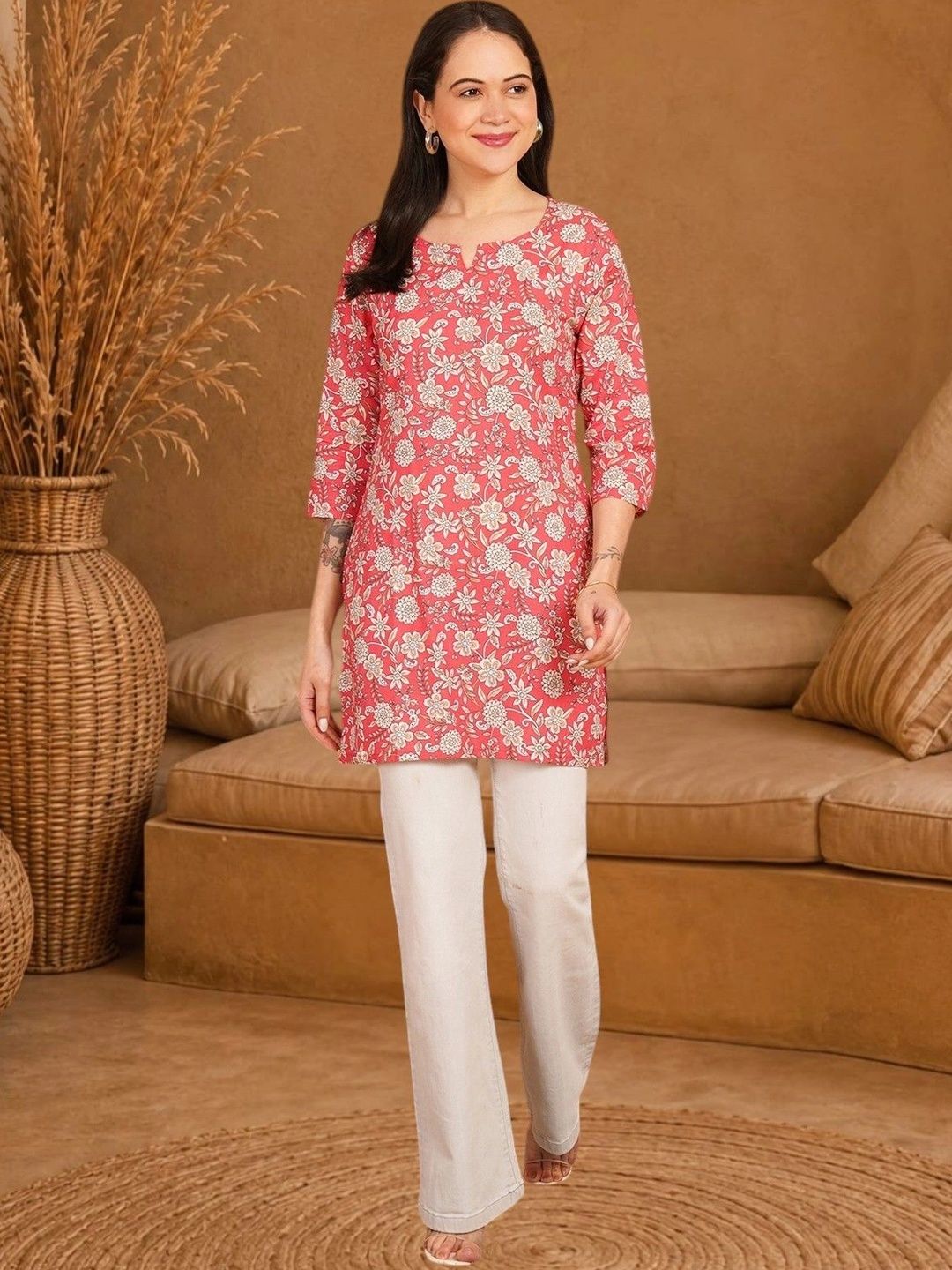 Anouk Rustic Floral Printed Pure Cotton Blend Khadi Kurti-picture-25