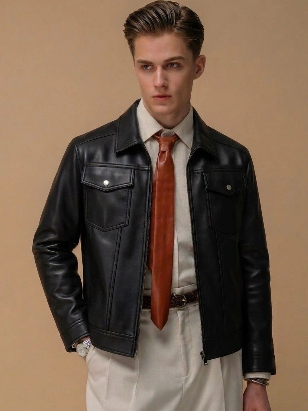 Adornova Men Leather Leather Jacket-picture-49