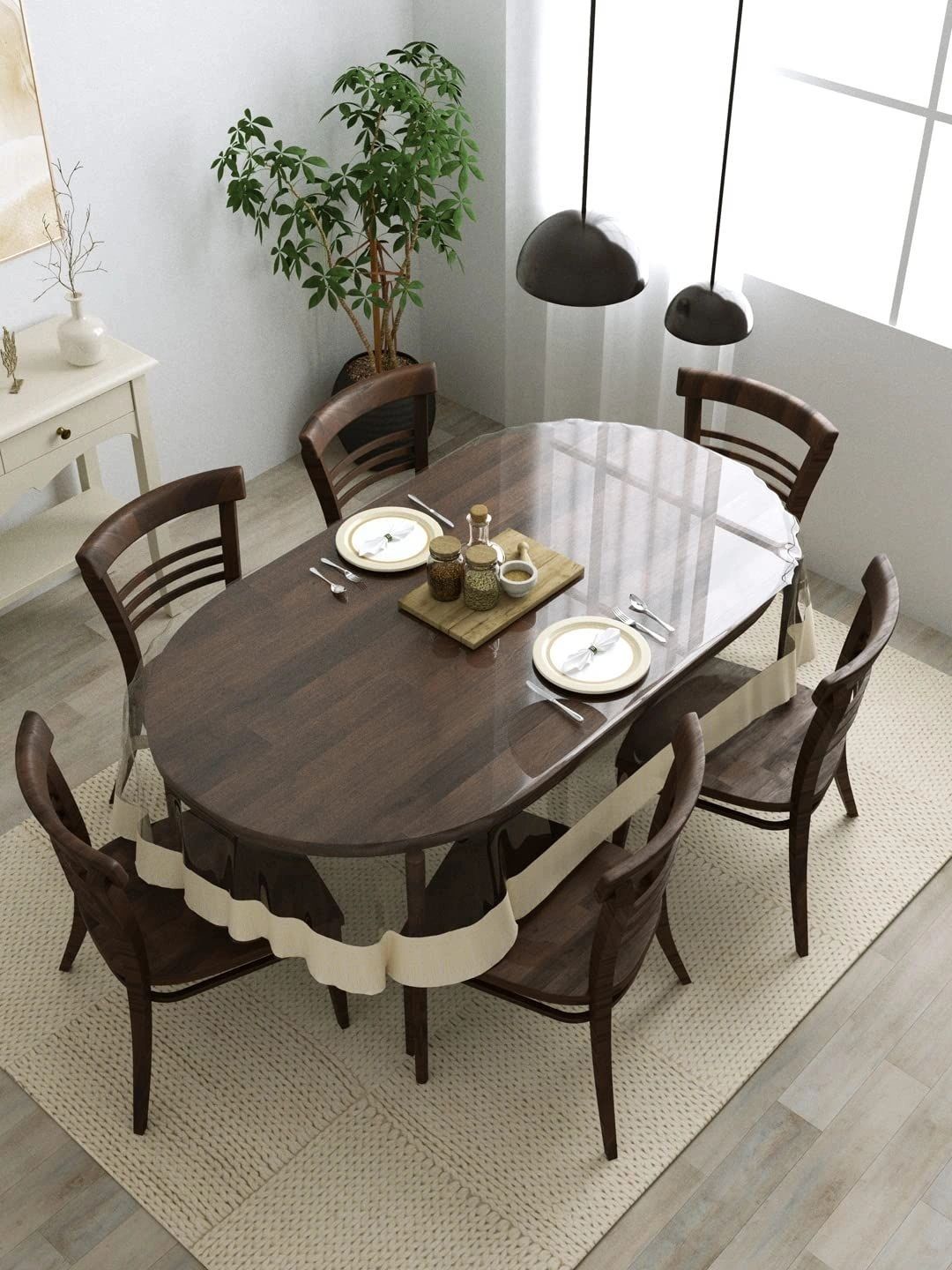Aura Cream-Coloured Waterproof Oval 6-Seater Table Cover with Embellished details-image-43