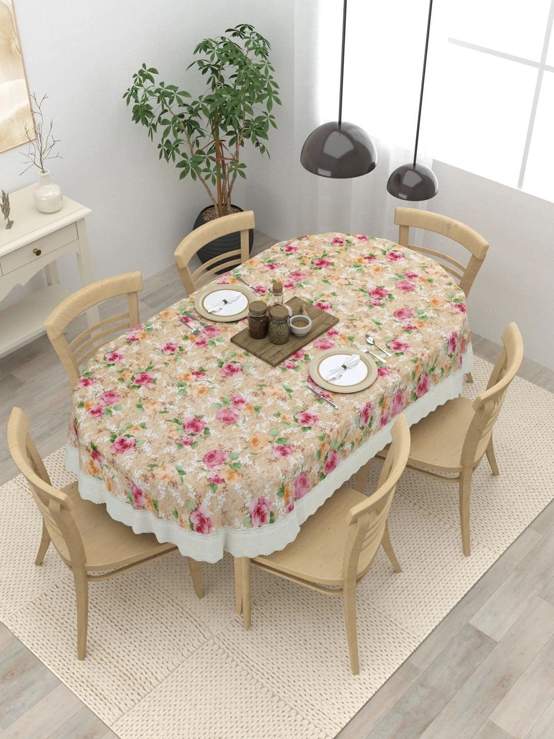 Aura Pink Floral Waterproof Oval 6-Seater Table Cover-picture-15