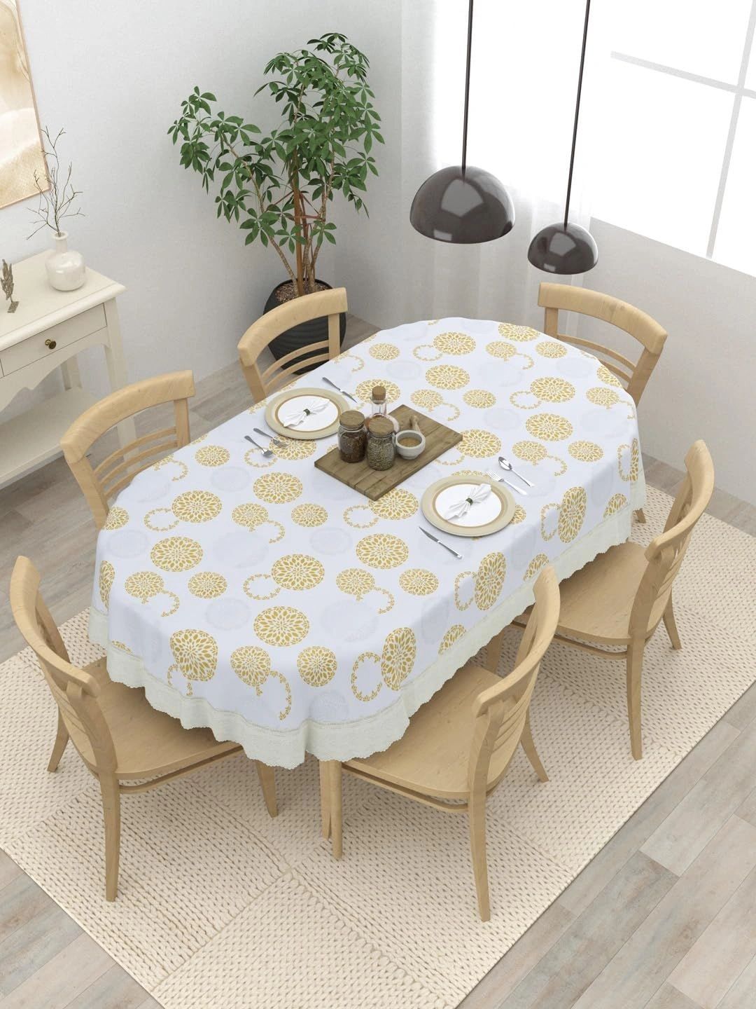Myntra Elegant Homes Gold-Toned Waterproof Oval 6-Seater Table Cover with Embellished details-picture-20