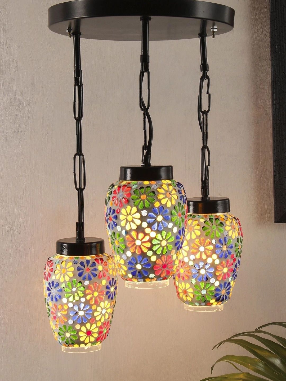 Myntra Elegant Homes Multicoloured Printed Glass Ceiling Lamp-picture-32