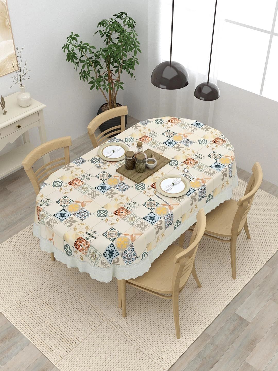 Aura Multicoloured Geometric Printed Waterproof Oval 4-Seater Table Cover-picture-44