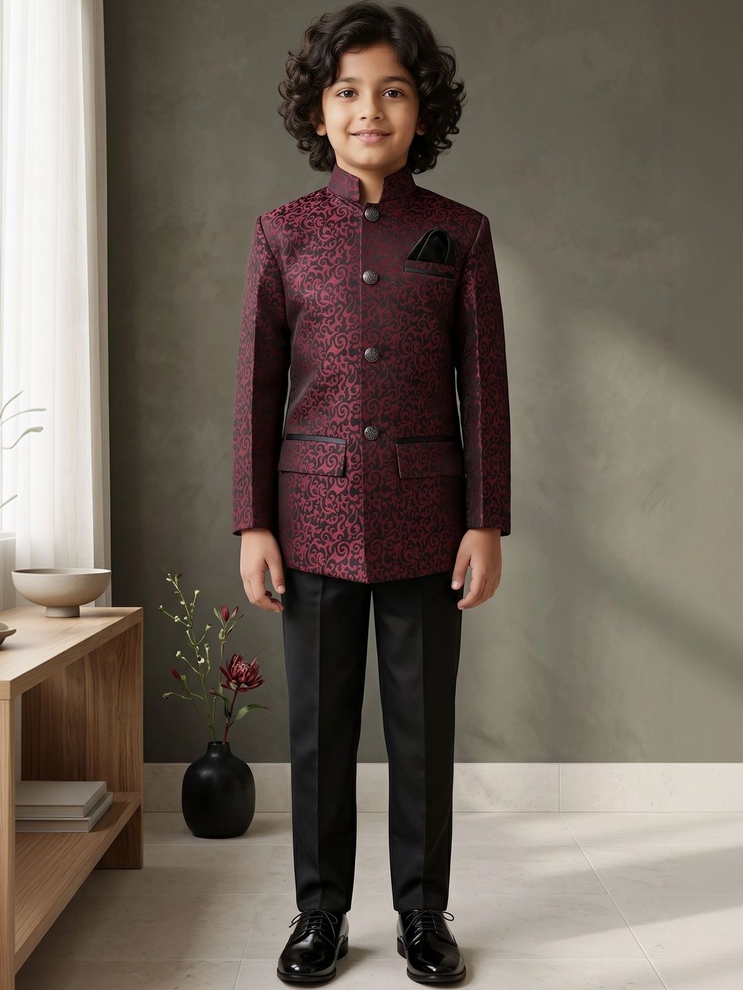 ahhaaaa Boys Embroidered Mandarin Collar Sherwani-picture-24