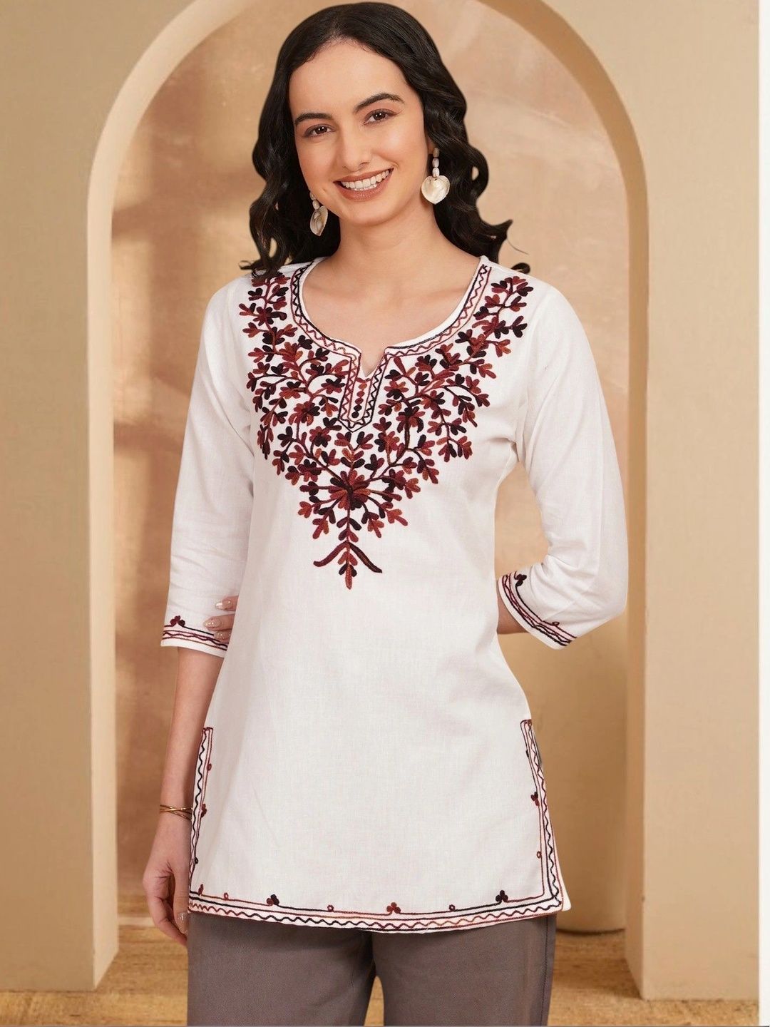 Anouk Rustic Ethnic Motifs Embroidered Pure Cotton Blend Khadi Kurti-picture-41