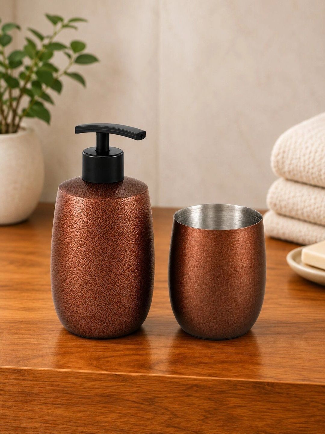 GRD INTERNATIONAL Brown 2 piece Textured Stainless Steel Bath Accessories Set-picture-12