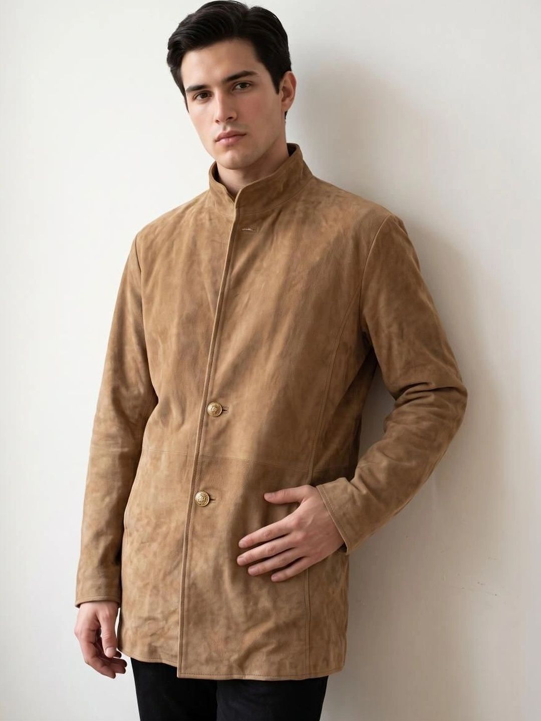 Mark Styling Men Suede Open Front Jacket-picture-25
