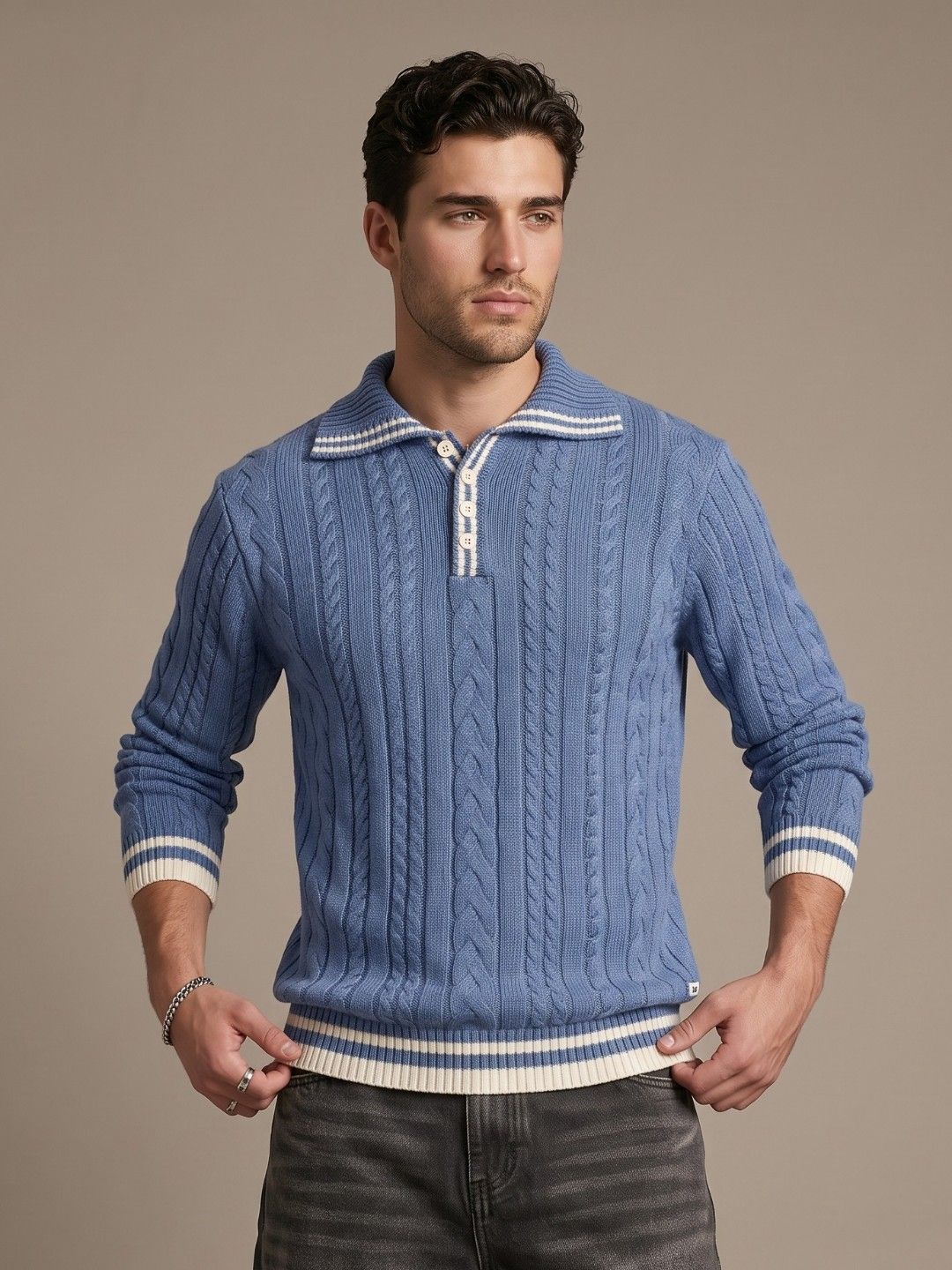 glitchez Shirt Collar Cable Knitted Pullover-picture-37