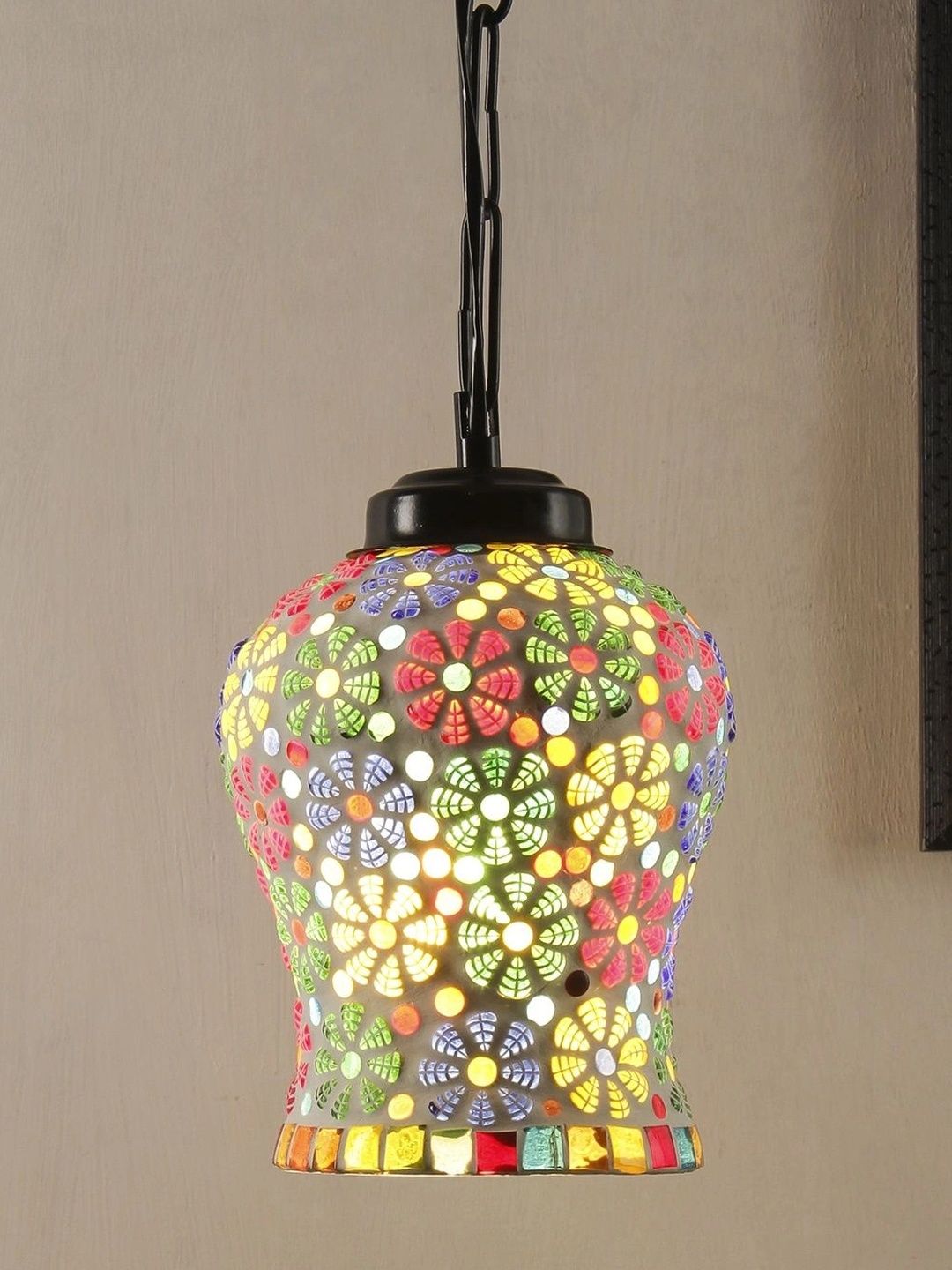 Myntra Elegant Homes Multicoloured Printed Glass Ceiling Lamp-picture-34