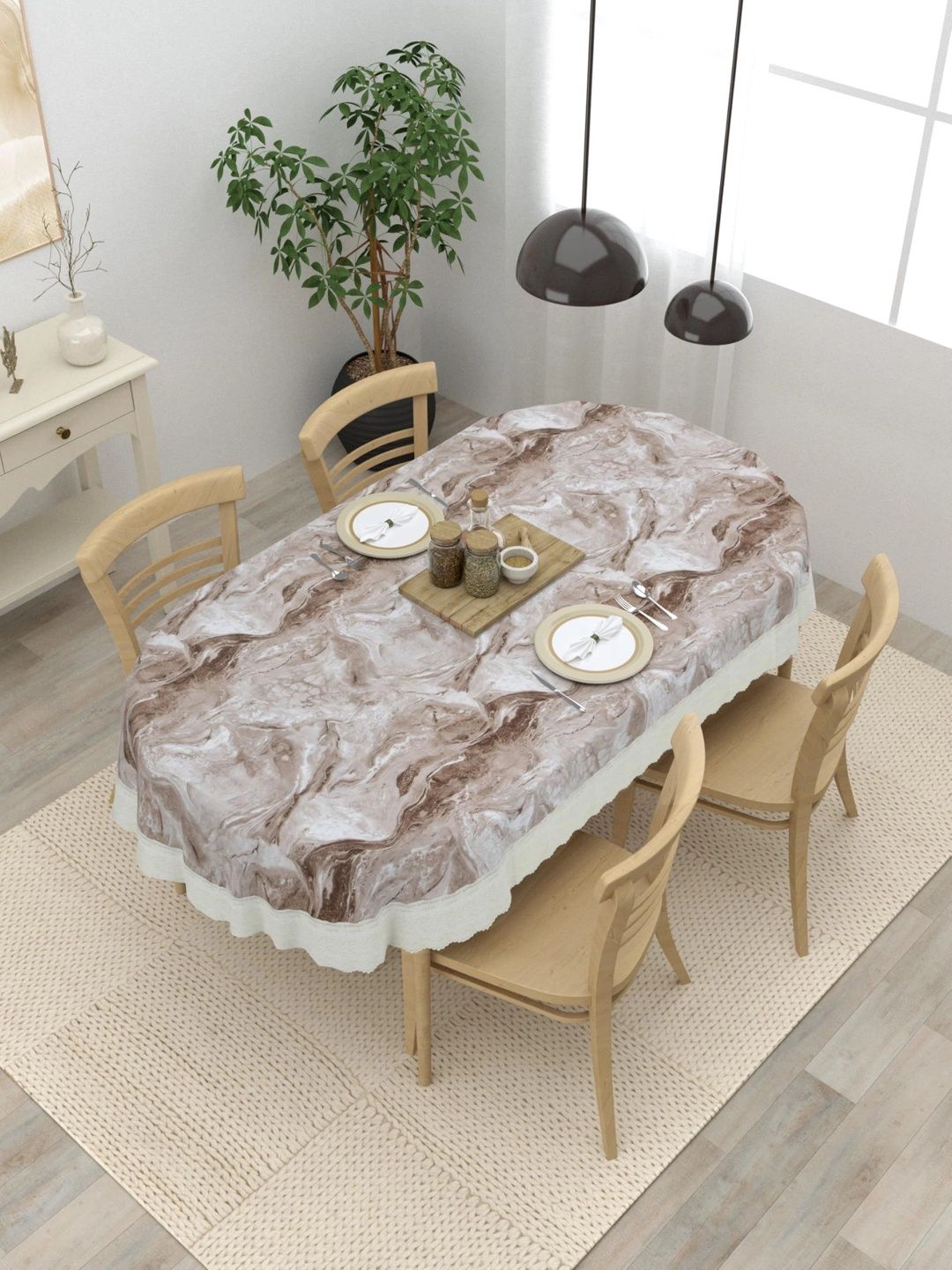 Myntra Elegant Homes Brown Waterproof Oval 6-Seater Table Cover-picture-53