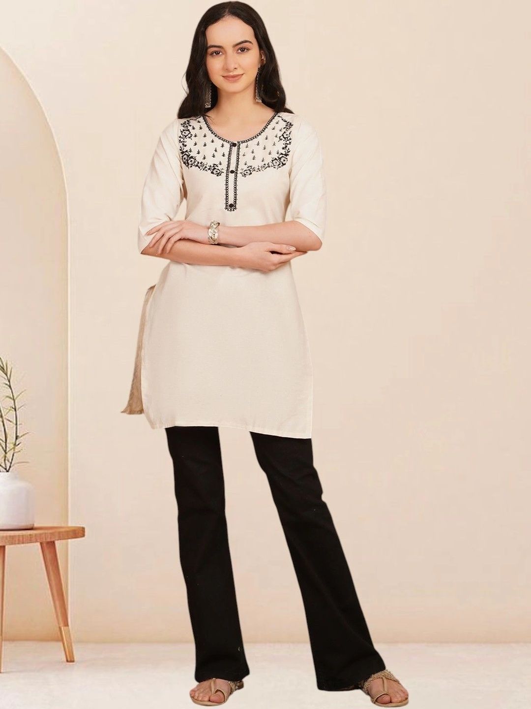 KALAMIR Ethnic Motifs Embroidered Pure Cotton Blend Khadi Kurti-picture-47