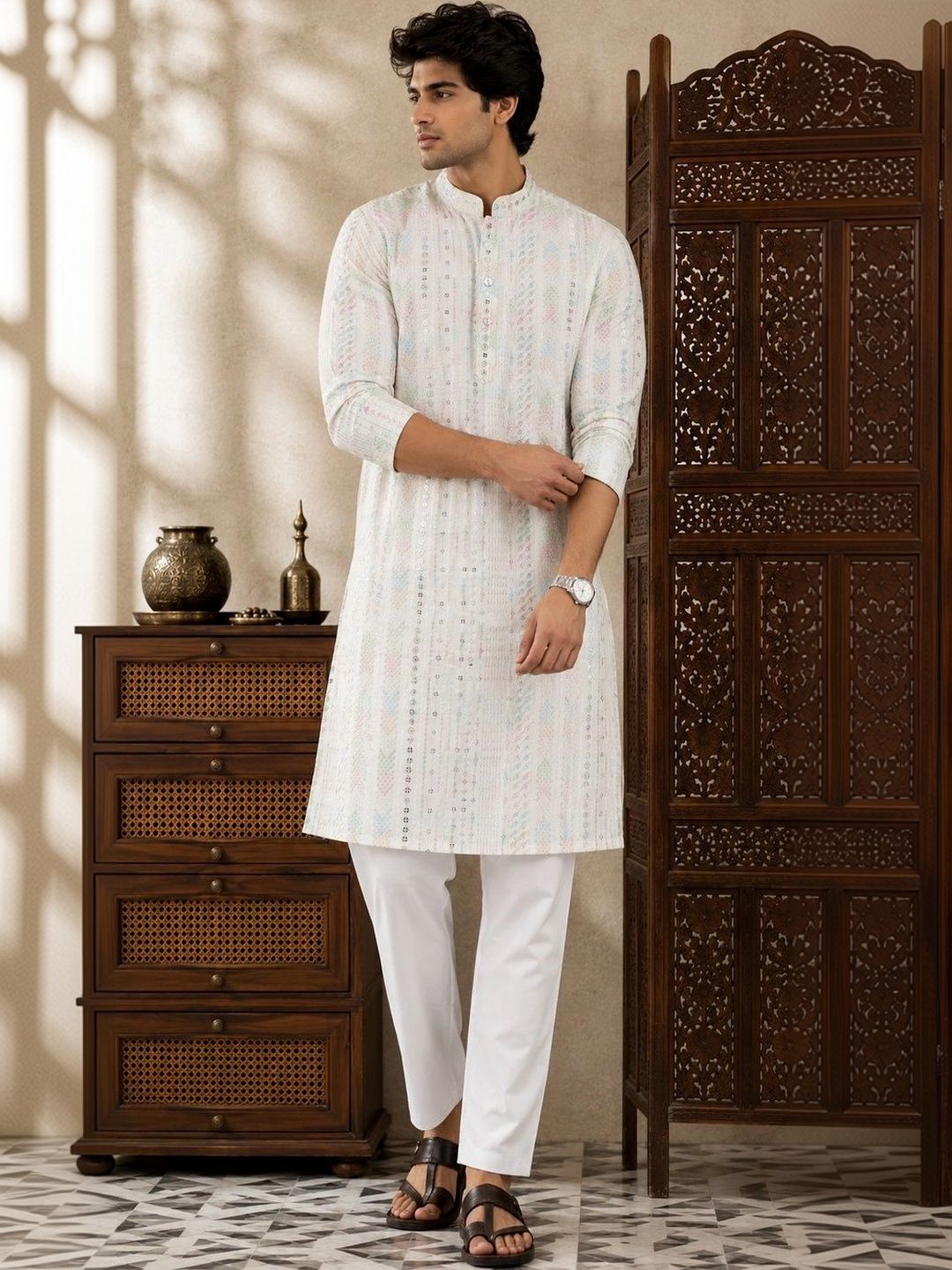 SKYWORRIX Men Embellished Mirror Work Kurta-picture-28