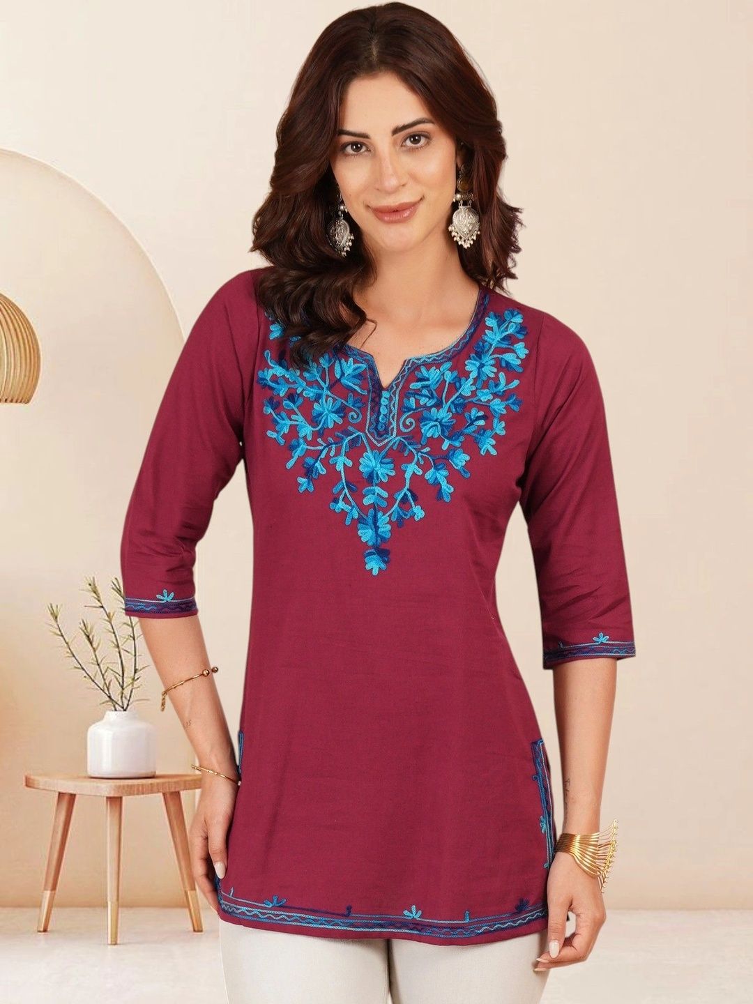 KALAMIR Ethnic Motifs Embroidered Pure Cotton Blend Khadi Kurti-picture-12