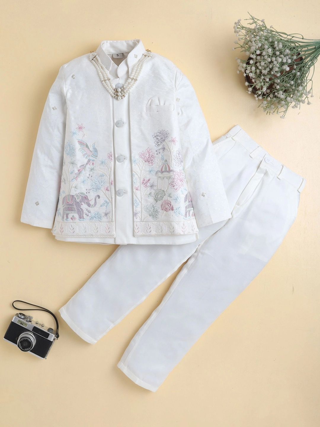 KALINI Boys Embroidered Mandarin Collar Sherwani-picture-36
