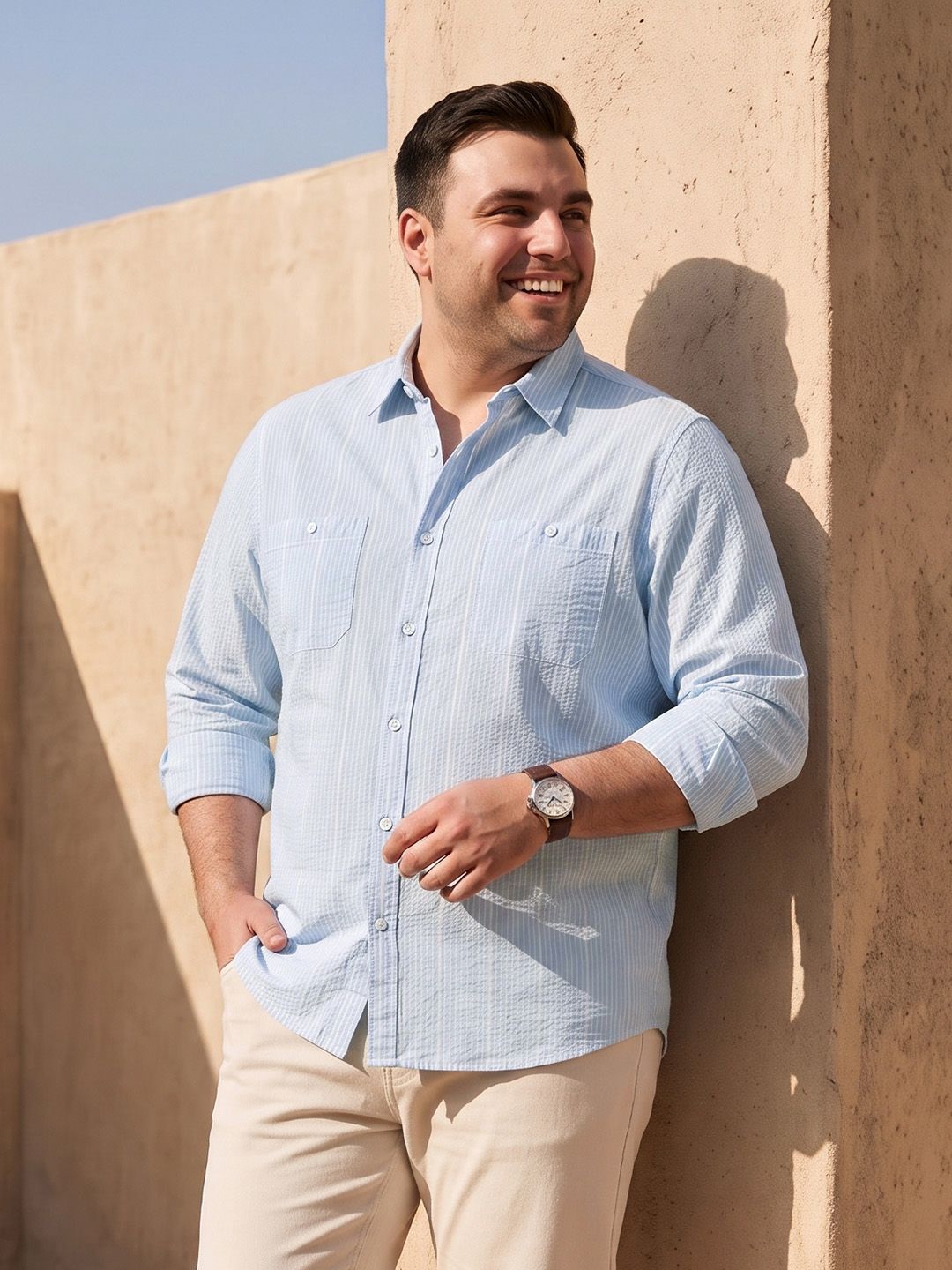 Sztori Plus Size Seersucker Pure Cotton Casual Shirt-picture-13