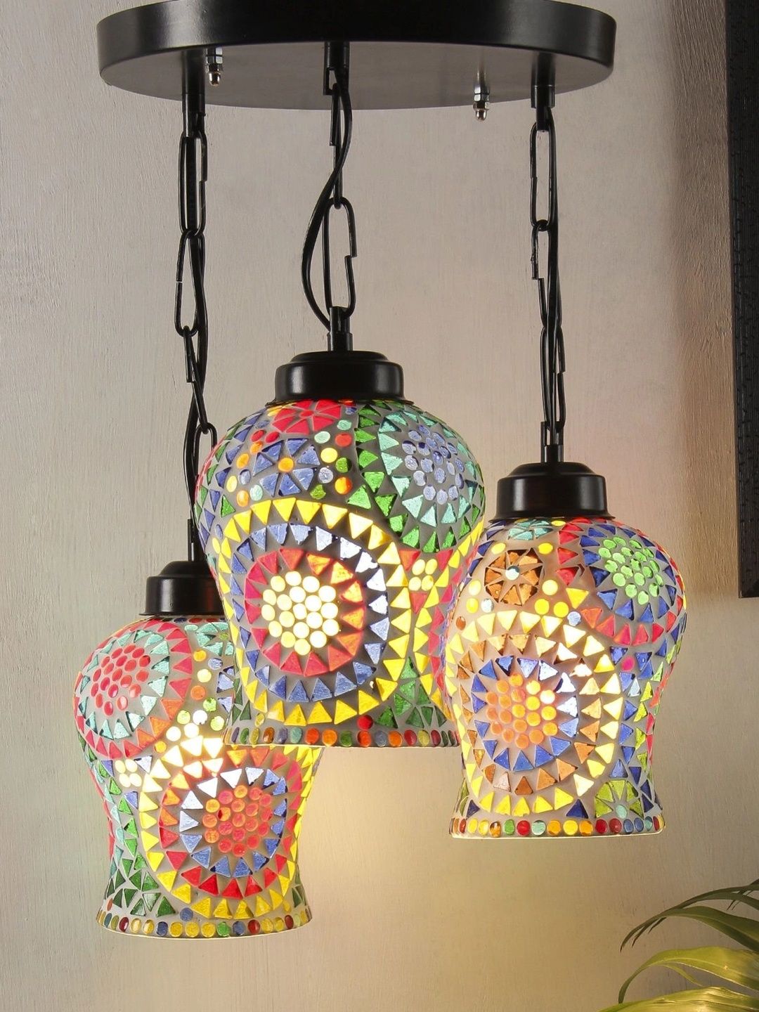 Myntra Elegant Homes Multicoloured Glass Ceiling Lamp-image-12