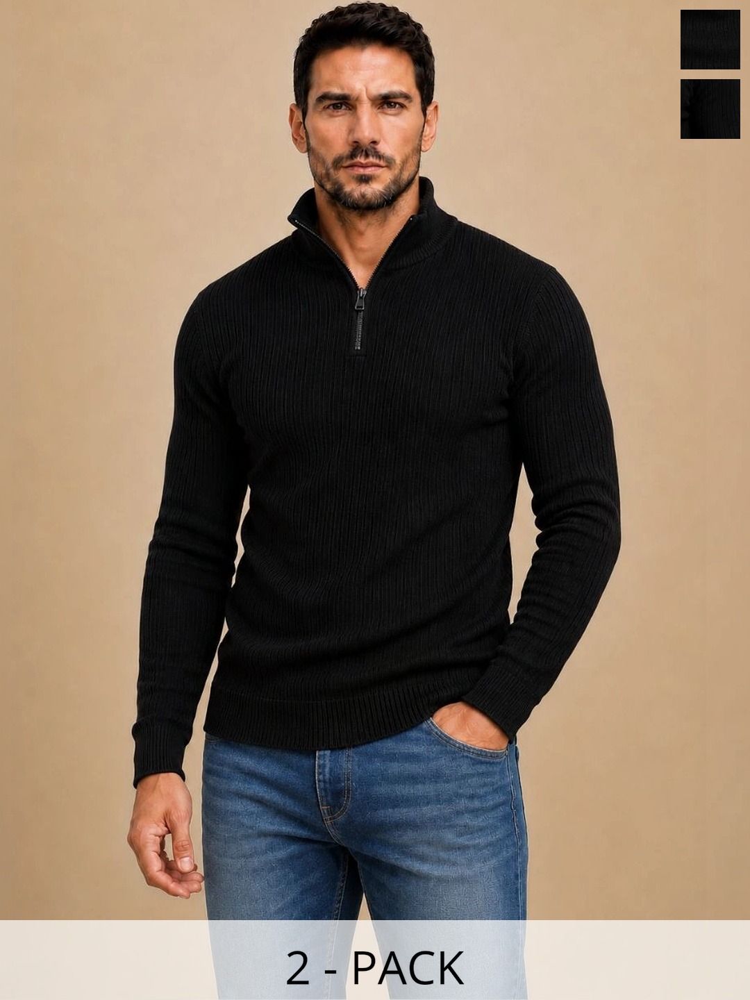 UTCV Men Striped Mock Collar Pullover-picture-37