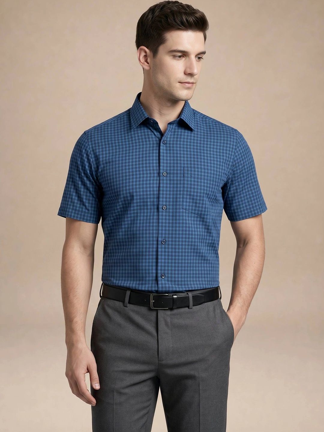 Turtle Men Standard Gingham Checks Checked Casual Shirt-picture-56