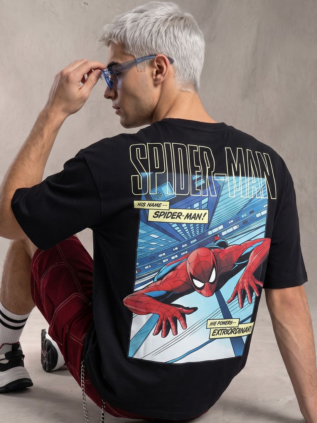 Kook N Keech Oversized Fit Spider-Man Graphic Printed Pure Cotton T-shirt-image-13