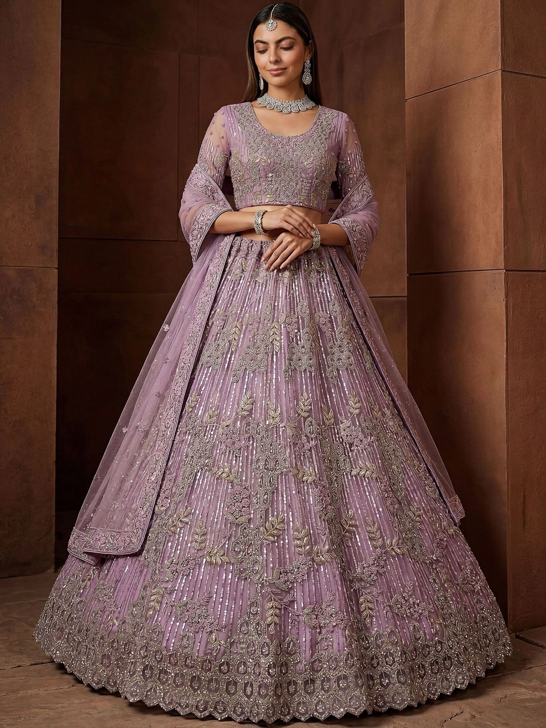 Vruxon Embroidered Sequinned Semi-Stitched Lehenga & Unstitched Blouse With Dupatta-image-33