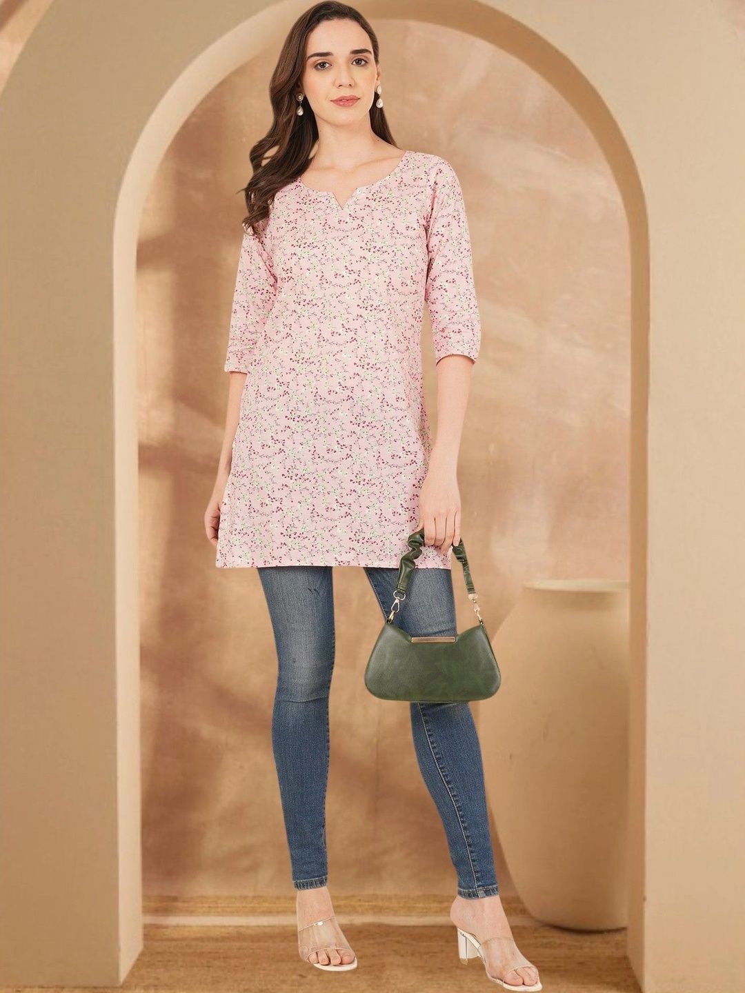 Anouk Rustic Botanical Printed V-Neck Pure Cotton Blend Khadi Kurti-picture-49