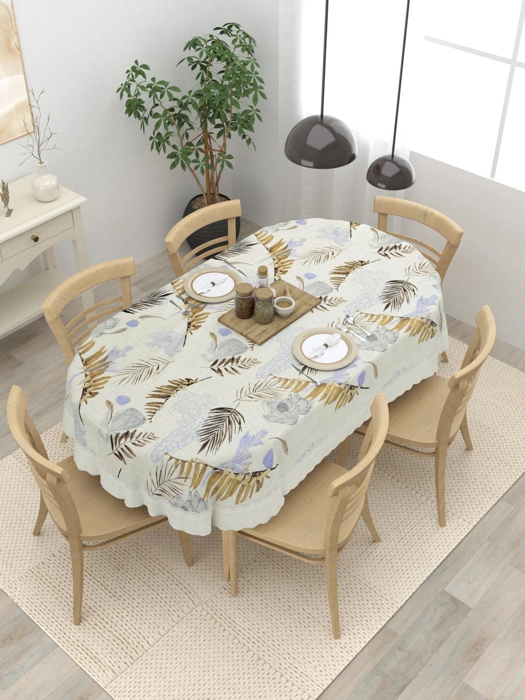 Myntra Elegant Homes Gold-Toned Floral Waterproof Oval 6-Seater Table Cover-picture-46