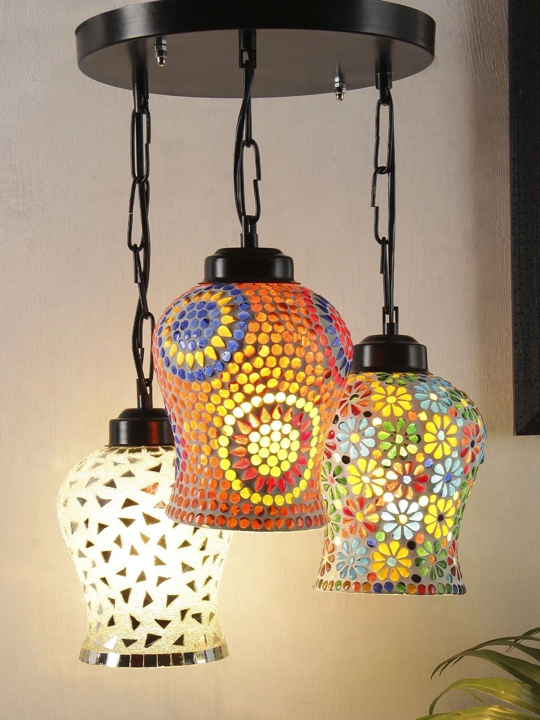 Myntra Elegant Homes Multicoloured & Orange Glass Traditional Ceiling Lamp-image-38