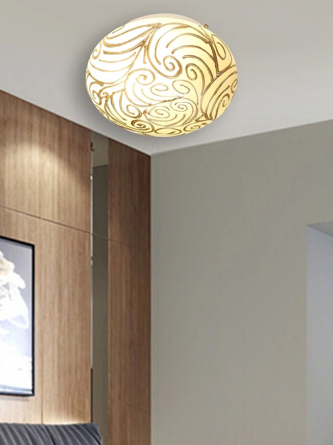 Myntra Elegant Homes Multicoloured Printed Glass Contemporary Ceiling Lamp-picture-45