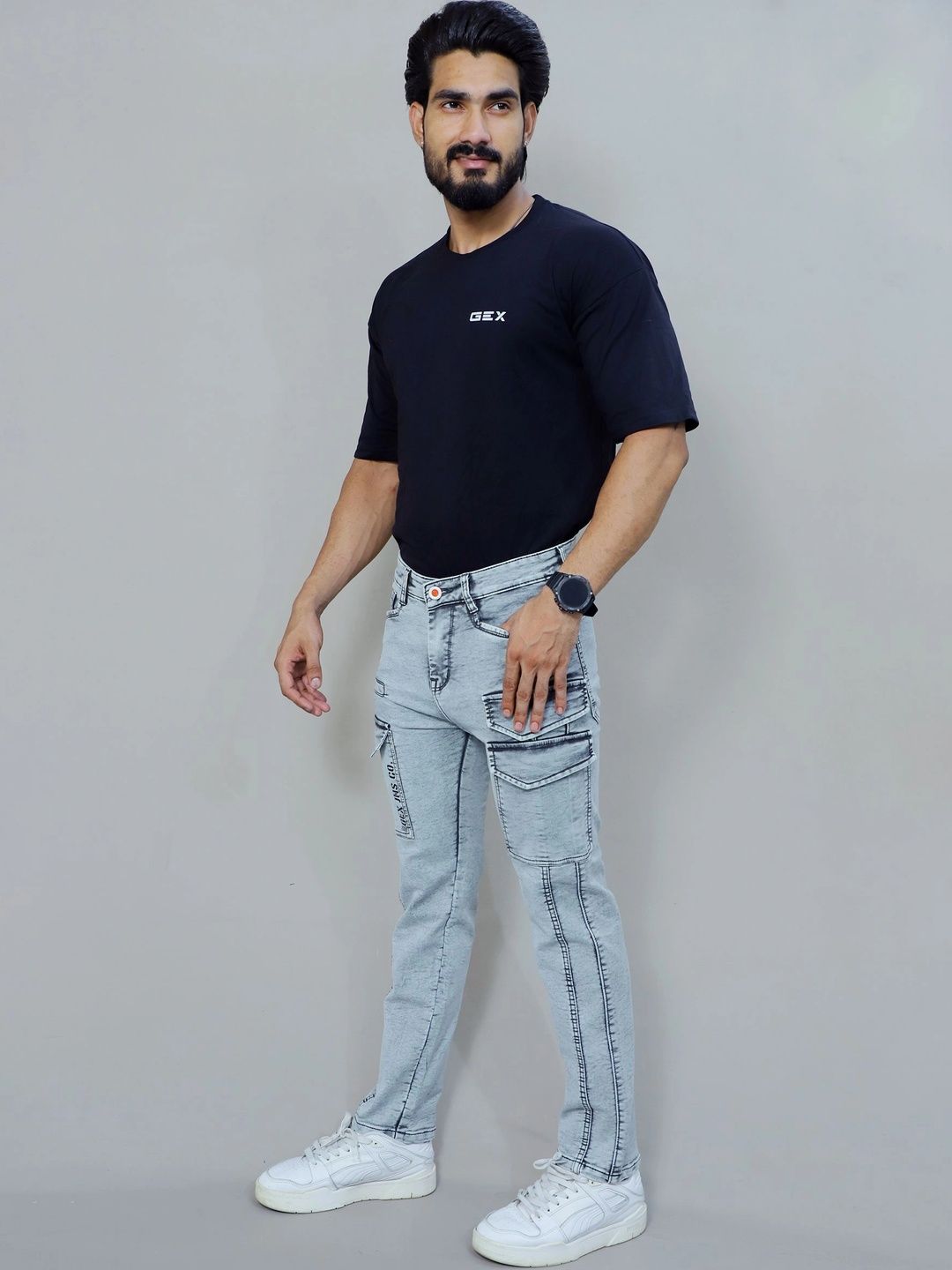 GEX Men Regular Fit Mid-Rise Low Distress Jeans-picture-33