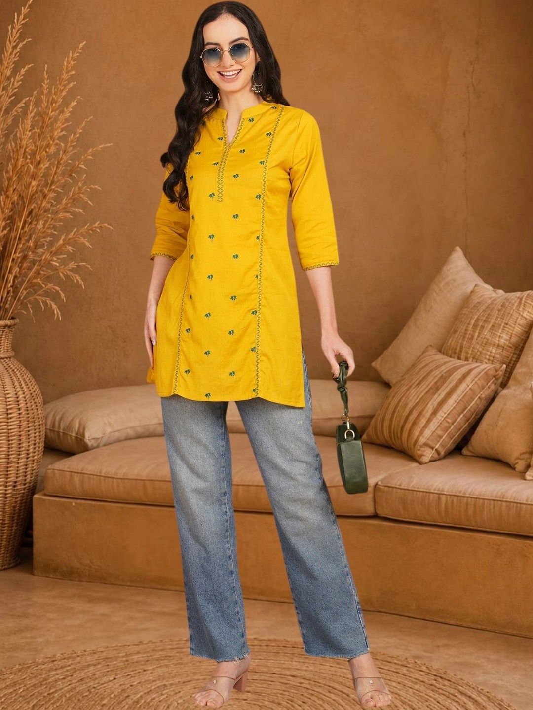 Anouk Rustic Ethnic Motifs Embroidered Thread Work Pure Cotton Blend Khadi Thread Work Kurti-picture-16