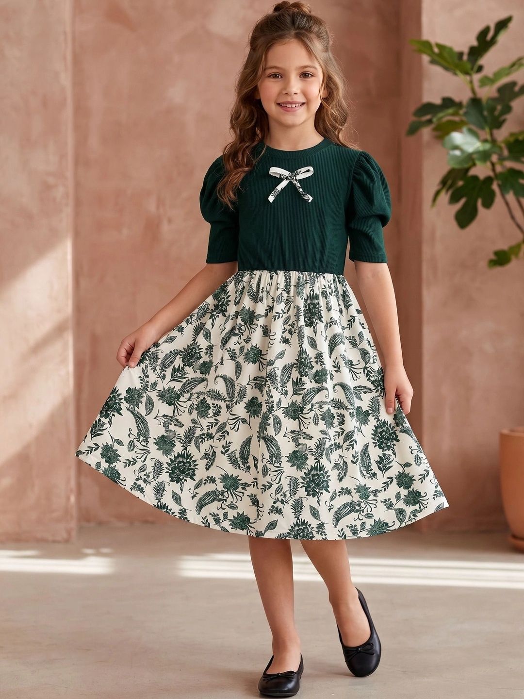 YK Floral Print Puff Sleeve Fit & Flare Dress-picture-15