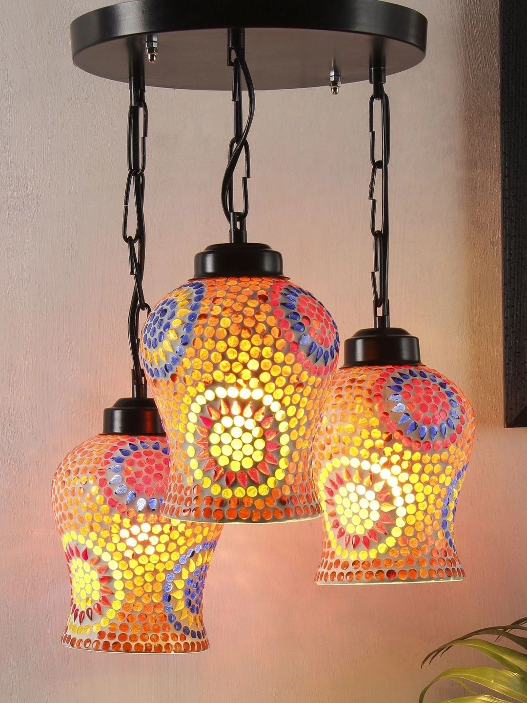 Myntra Elegant Homes Multicoloured Textured Glass Ceiling Lamp-picture-46