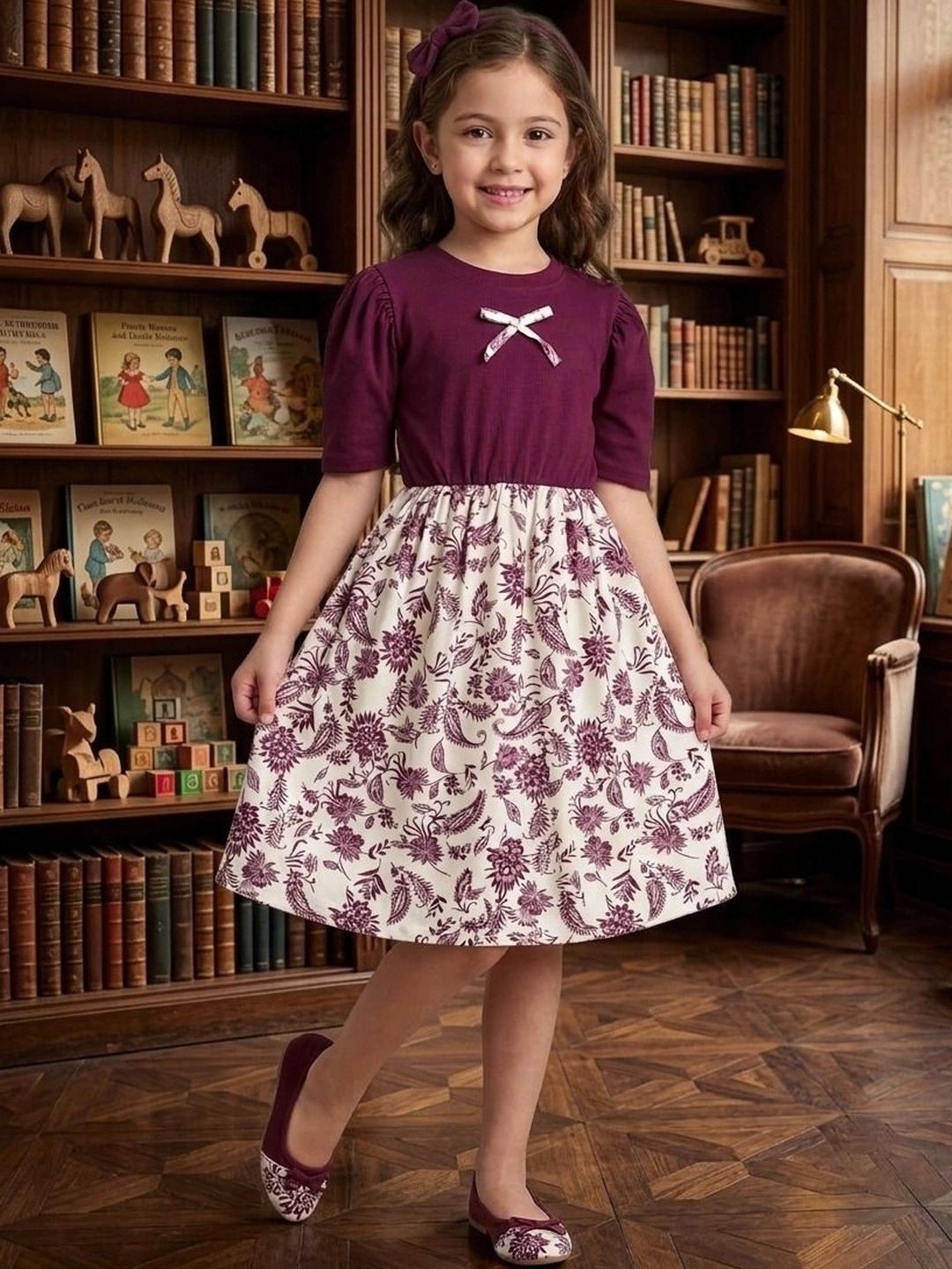 Miss & Chief Floral Print Puff Sleeve A-Line Dress-picture-41