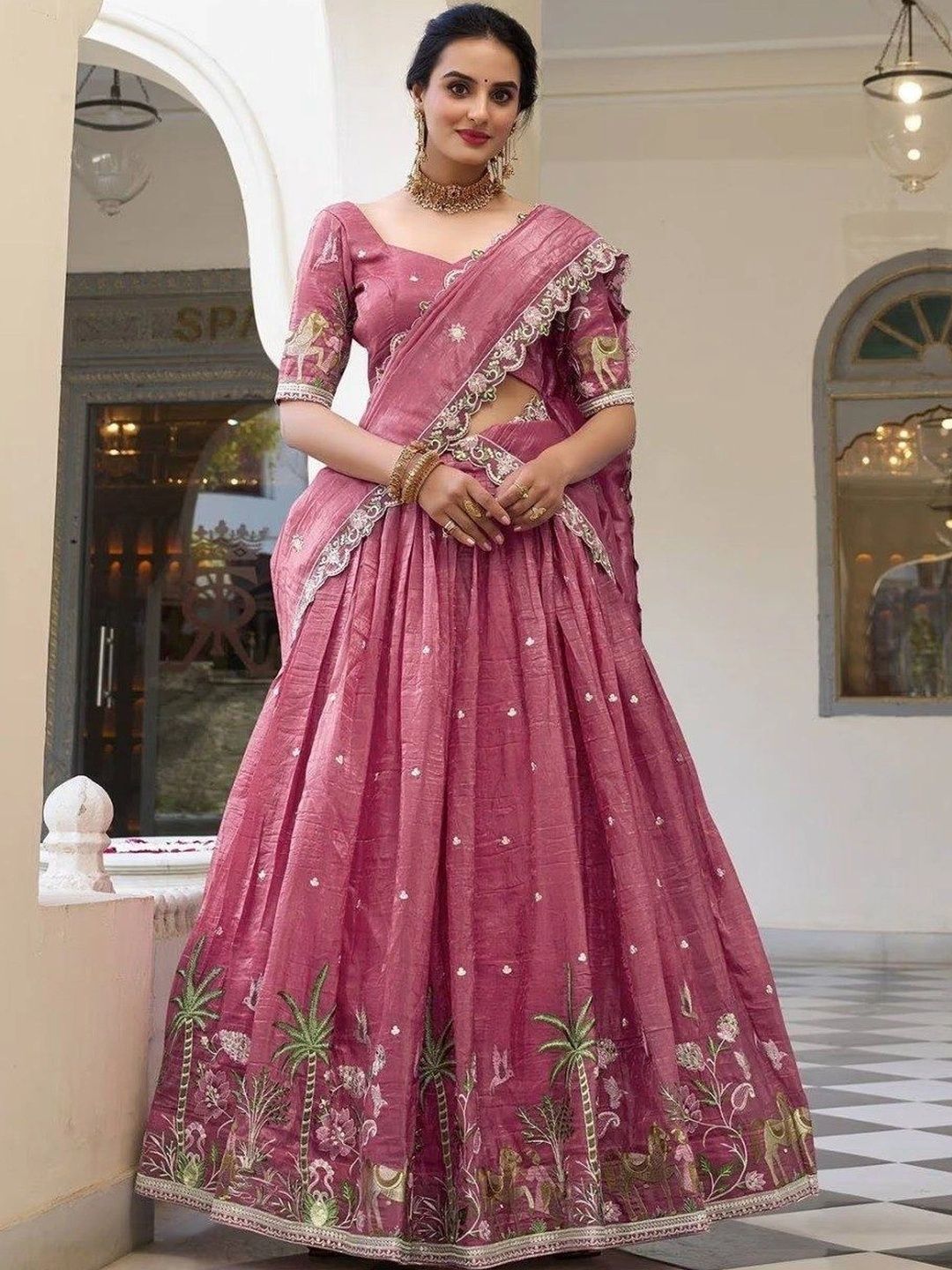 Bhavena texo feb Embroidered Semi Stitched Lehenga & Unstitched Blouse With Dupatta-image-4