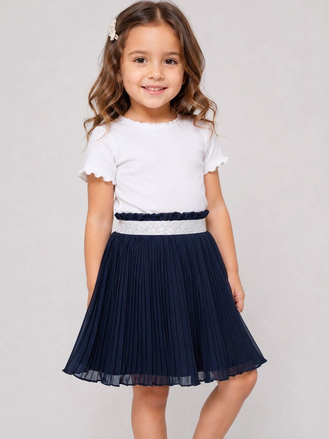 Hoop Hippo Girls Accordion Pleated Knee Length Flared Skirt-picture-49