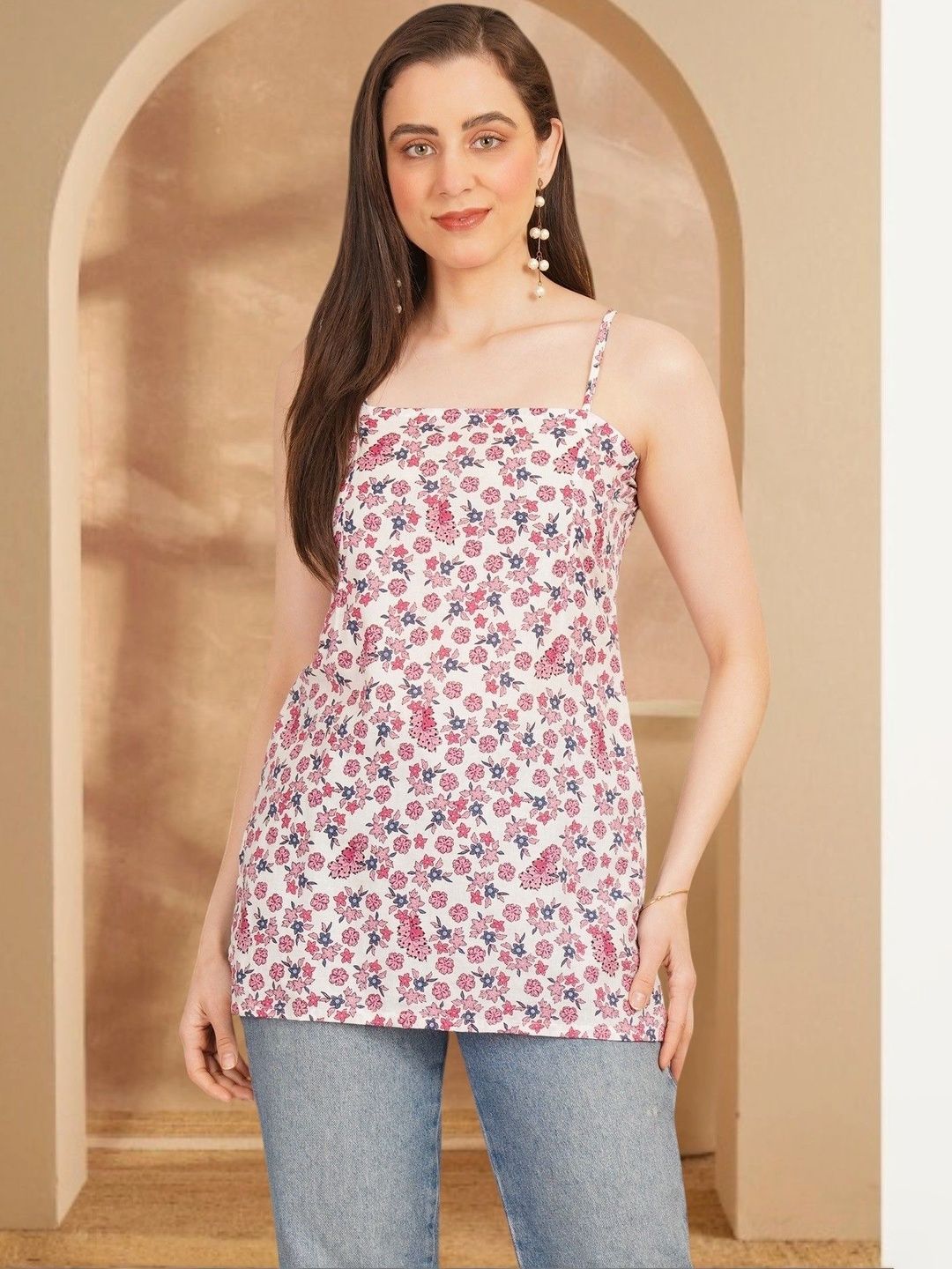 Anouk Rustic Floral Printed Square Neck Pure Cotton Blend Khadi Kurti-picture-18